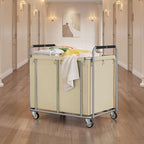 Tajsoon 450L Extra Large Laundry Basket with Wheels, Rolling Laundry Hamper with Handle, Heavy Duty Laundry Cart with Metal Frame, Commercial Laundry Sorter for Hotel, Bathroom, Bedroom, Khaki