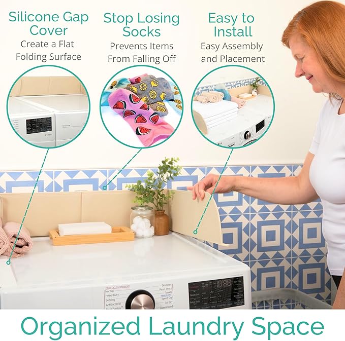 Laundry Guard with Gap Cover - Prevent Clothes from Falling Behind - Adjustable Magnetic Laundry Guard for Front Load Washer and Dryer - Laundry Room Essentials for Moms, College Dorm Rooms (Cream)