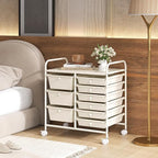 RELAX4LIFE 9 Drawer Rolling Storage Cart - Mobile Drawer Carts for Craft Art Supply Paper Salon, Utility Cart on Wheels for Classroom Teacher School Office, Rolling Cart with Drawers (Ivory White)