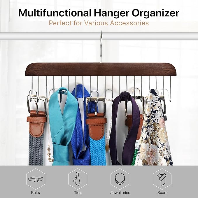 Umo Lorenzo Belt Hanger for Closet - Accessories Organizer Rack for Belts, Ties, and Scarves