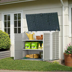 Greesum Outdoor Storage Shed 34 Cu Ft with Lockable Doors, Waterproof Outdoor Storage Cabinet for Trash Cans, Patio Cushions, Gardening Tools with Wood Grain Finish (Beige)