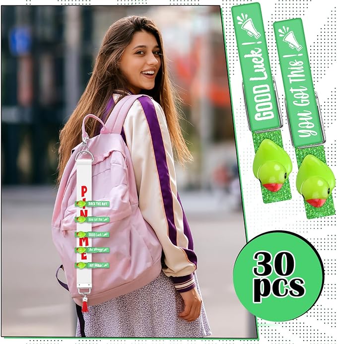 Kigeli 30 Pcs Spirit Clips Cheer Pins Cheerleader Gifts Clothes Pins for Backpacks Competition Glittered for Team Cheer Gifts Stuff Supplies Party Favors Accessories Bulk(Green,Duck)