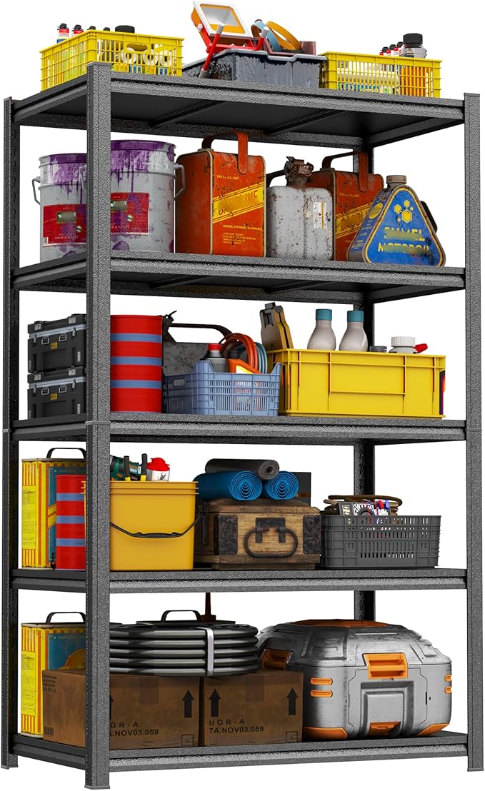 78"H Storage Shelves Heavy Duty Garage Shelving 3000LBS 5 Tier Adjustable Metal Shelving Unit Storage Rack for Basement, Warehouse, Pantry, Closet, Kitchen 39.4" W × 17.7" D × 78" H, Black