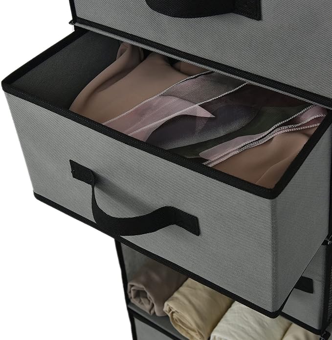 GRANNY SAYS Hanging Closet Organizer 6 Shelves, Closet Organizers and Storage with 5 Drawers, 6 Side Pockets Closet Hanging Organizer, Hanging Storage Organizer for Closet, Baby Clothes, Gray