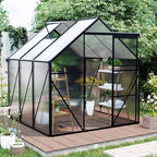 6X8FT Greenhouse for Outdoor, Polycarbonate Greenhouse with Raised Base and Anchor, Heavy-Duty Walk-in Green House with Adjustable Roof Vent and Gutter System for Patio,Backyard (Black, 6X8 FT)