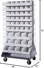 Quantum Storage Systems QMD-36H-230240CL Mobile Double Sided Gray Louvered Rack System with Bins, 36” L x 25” W 72” H, Clear