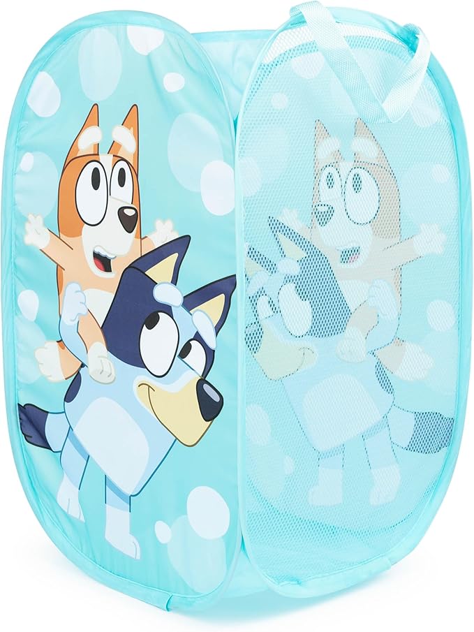 Jay Franco Bluey & Bingo Pop Up Hamper - Mesh Laundry Basket/Bag with Durable Handles - Storage for Clothes or Toys