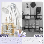 SWTYMIKI Bathroom Shower Caddy Hanging - 3 Tier Rustproof Over Shower Head Organizer, No Drilling Bathroom Shelf with 16 Hooks & Soap Holder, Anti-Swing Rack for Shampoo,Sponge,Towel, Silver, Medium