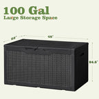 Flamaker Outdoor Storage Box 100 Gallon Waterproof Resin Deck Box Delivery Box with Air Rod Indoor Outdoor Lockable Storage Bench for Patio Cushions, Tools, Pool Accessories (Black)