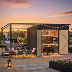 AECOJOY 14x6 Outdoor Open-Sided Metal Storage Shed, 8' x 6' Sheds & Outdoor Storage with 48 Sq. Ft Covered, 6x8 Small 2-in-1 Tool Shed with Attached Hardtop Metal Pergola Gazebo for Patio