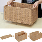 Vagusicc Wicker Storage Basket, Set of 2 Hand-Woven Paper Rope Wicker Basket, Small Storage Baskets for Organizing Toilet Paper Basket, Foldable Large Cube Storage Organizer Bins for Shelves (Natural)