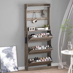 Shoe Cabinet with 3 Flip Drawers & Coat Rack, Narrow Hidden Shoe Storage Cabinet, 2-in-1 Hall Tree Slim Freestanding Shoe Rack Organizer for Entryway, Hallway, and Living Room