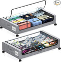 Under Bed Storage with Wheels, 2 Pack Under Bed Storage Containers with Dividers & Clear Lids, XXL 65L Under the bed storage Organizer Bins, Underbed Storage with Wheels for Clothes (Gray, 2 Pack)