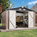 Aoxun 8x6 FT Outdoor Storage Shed - Metal Shed with Lockable Doors & Air Vents, Waterproof Outside Storage Shed for Tool, Garbage Can, Bike, Mower, for Backyard Garden Patio, Brown