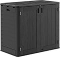 30 Cu.Ft Outdoor Storage Shed, Multi-Purpose Weather-Resistant Utility Shed for Garbage Cans, Lawn Mower, Garden Tools, Waterproof Resin Horizontal Cabinet with Pad-Lockable Doors (Black)