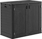 30 Cu.Ft Outdoor Storage Shed, Multi-Purpose Weather-Resistant Utility Shed for Garbage Cans, Lawn Mower, Garden Tools, Waterproof Resin Horizontal Cabinet with Pad-Lockable Doors (Black)
