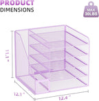 Marbrasse Desk Organizers and Accessories, 5-Tier Paper Letter Tray Organizer with File Holder, Mesh File Organizer, Office Desk Accessories & Organization for Supplies (Purple)