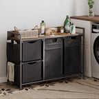 Laundry Sorter with 4 Sections, Laundry Hamper with Wheels, Laundry Basket with Small Side Pockets and Pull-Out Removable Liners,for Laundry Room Bedroom Bathroom (150L)