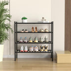 4 Tier Bamboo Shoe Rack for Closet Free Standing Wood Shoe Shelf for Entryway Small Space Stackable 27"x11"x26" (Black)
