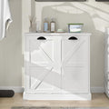 Tilt Out Laundry Sorter Cabinet with 2 Removable Liner Bags,Divided Laundry Hamper Cabinet with Semi-Circular Metal Handle and Barn Door for Space Saving (Style-01)