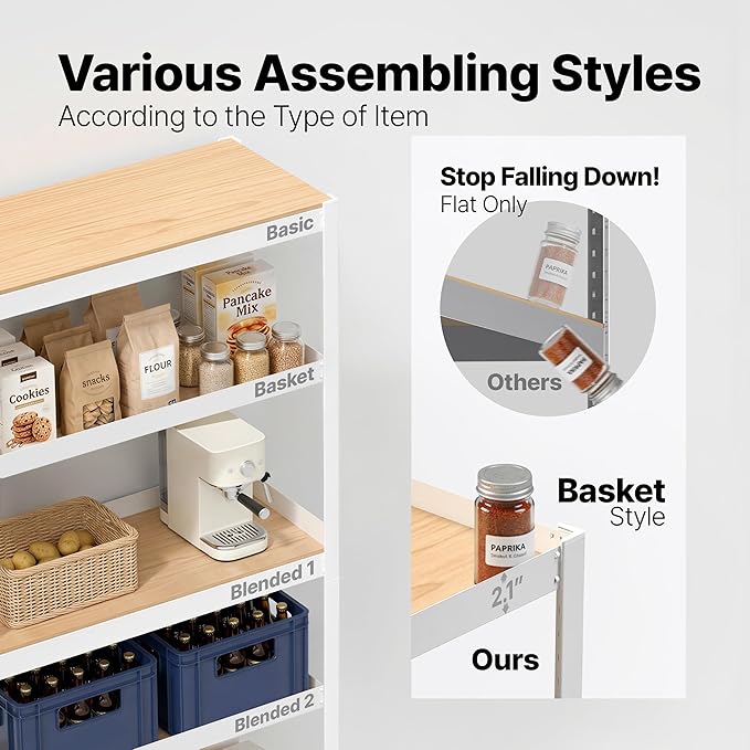 HOMEDANT House 5 Tier Heavy Duty Garage Shelving Adjustable Metal Rack Storage Shelves Standing Shelf Unit Organizers Pantry Closet Office (1, White, (Wheels) 24.4" W x 16.2" D)