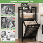 Homykic Tilt Out Laundry Hamper, 10 Gal Bamboo Laundry Storage Cabinet with Removable Basket, Hidden Hamper Organizer with Shelf for Dirty Clothes, Bathroom, Laundry Room, Space Saving, Black