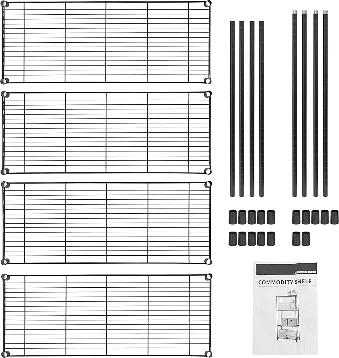 ZENY 4-Shelf Adjustable, Heavy Duty Storage Shelving Unit, Steel Organizer Wire Rack, Storage Rack with Leveling Feet for Kitchen Office Garage