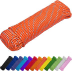 TECEUM Rope – 90 Feet x 3/8 Inch (10mm) – Orange Gray – Strong All-Purpose Utility Rope – Camping, Crafting, Flag Pole, Indoor & Outdoor – Polypropylene Nylon Poly Lightweight Diamond Braided Cord