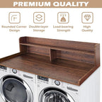 Royxen Laundry Countertop with 2-Tier Shelf Universal Fit, Washer and Dryer Countertop with Storage Space, Shelf Height 11.5 Inches, Solid Wood Core, Walnut