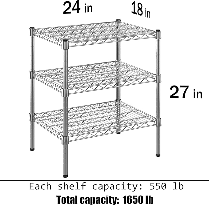 18" Deep x 24" Wide x 27" Height Wire Shelving Kit | 3-Tier | NSF Commercial Storage Rack Unit