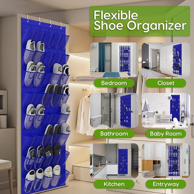 Unjumbly Over the Door Shoe Organizer with 40 Large Breathable Mesh Pockets, Space Saving Shoe Holder, Hanging Shoe Rack for Entryway Bedroom Closet Storage (Navy Blue, 40 Pockets)
