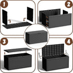 EFU Outdoor Storage Box 100 Gallon Deck Box Resin Outdoor Toy Storage With Lockable Lid, Hydraulic Struts, Rattan Style Package Delivery Boxes for Outside Patio Yard Garden (Black)