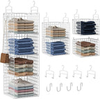 Hanging Closet Organizer, 4 Tier Metal Closet Organizers and Storage with 4 Hanging Hooks 4 S-Hooks for Wardrobe Laundry Room, Wire Storage Shelf for Clothes Sweaters Pants (White)