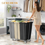 Large laundry hamper with Wheels, 360L 3 Bag Big Rolling Laundry Hamper Sorter Cart, Extra Large Laundry Clothes Hamper, Heavy Duty Laundry Basket Organizer for Laundry Room,Bathroom,Black