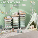 6 Drawer Rolling Cart for Craft Storage,Utility Drawer Organizer with Handle and Wooden Top,Storage on wheels for Office, Classroom,Laundry,Garage,Snack,Art Supply,Green