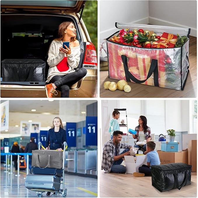 BALEINE 6-Pack Oversized Moving Bags with Reinforced Handles, Heavy-Duty Storage Tote for Clothes, Moving Supplies (Clear, 6-Pack)