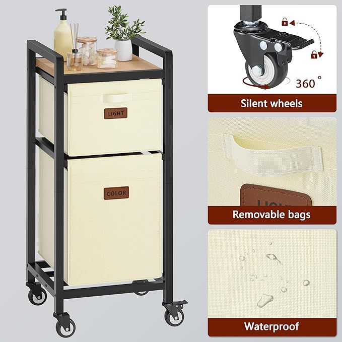 FAVOOSTY Laundry Hamper with Shelf, 70L Laundry Basket Organizer, Laundry Hamper with Shelf, 2 Section Laundry Sorter for Laundry Room Organization (White)