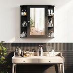 Shintenchi Bathroom Wall Cabinet with Mirror, Mounted Medicine Cabinets with 4 Internal and 6 Open Shelves, Mirrored Door Over The Toilet Storage, Black