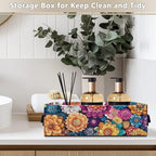 Narrow Storage Bins Bathroom Essentials Organizer Basket Rectangular Collapsible Storage Container for Organizing Toilet Paper Towels Bathroom Accessories, Bohemia Floral Print