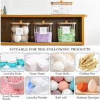 3+1 Pack Laundry Pods Container & Dryer Sheet Holder, Acrylic Square Laundry Room Organization and Storage Jars with Wooden Lids & Labels for Powder, Scent Booster, Detergent