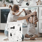 Foldable Baby Laundry Basket Hamper for Nursery Girl Boy kids Clothes laundry hamper basket Portable Tall Collapsible Cute Laundry Basket Organizer, Nursery Storage Basket with Handles (Animal Cats)