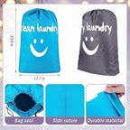 Shappy 2 Pieces XL Clean Laundry Bags Nylon Travel Laundry Bag with Drawstring Machine Washable Dirty Clothes Organizer Bag Storage Bags for Hamper or Basket, Gray and Blue, 23.6 x 17.7 Inch