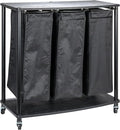 Household Essentials 3-Bag Laundry Sorter, Smooth Laminate Shelving, Sturdy Steel Frame, Wheeling and Stationary Feet Options, Washable Linen Laundry Bags, 3-Load Capacity, Versatile, Black