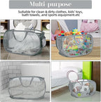 2 Pack Durable Collapsible Laundry Baskets - Reinforced Mesh Pop Up Laundry Hamper with Pocket, Foldable Dirty Clothes Hamper with Carry Handles for Laundry, Bathroom, Kids Room, Dorm or Travel Grey