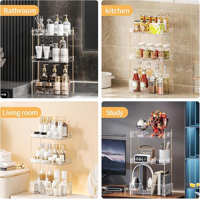 3 Tier Bathroom Organizer Countertop Makeup Perfume Tray Skincare Organizer for Bathroom Dresser Vanity (White)