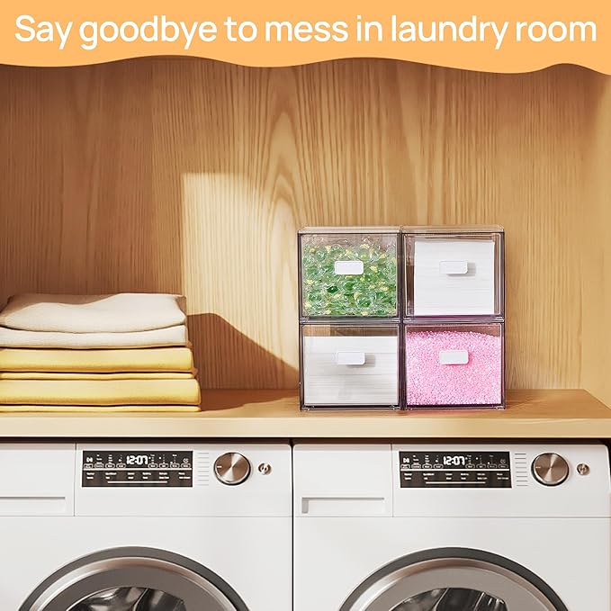 Vtopmart 2 Pack Dryer Sheet Holder and Laundry Pods Container,Clear Stackable Storage Drawers for Washing Powder, Scent Booster Beads, Color Catchers & Wool Balls, Ideal for Laundry Room Organization