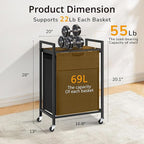 Laundry Sorter, Laundry Basket with 1 Pull-Out Removable Oxford Fabric Bag, 1 x 18.3 Gallons, Total 69L, Cloth Laundry Hamper with a Top Shelf 20"x13" (Black and Rust)