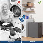 Dual Section 90 liter/23.8 gallon Laundry Hamper Separation Basket with lid, 2 Removable Washing Bags with Handles,Large Laundry Sorter for Easy Clothes Separation - Dark Gray