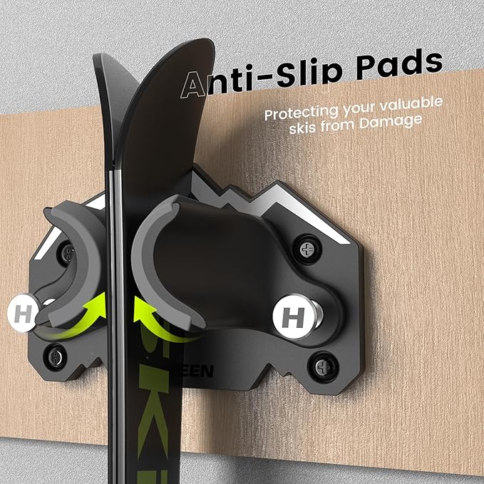 Hikeen Ski & Snowboard Wall Mount,Fits Any Ski or Snowboard, Ski Wall Rack Non-Slip Storage for Garage Organization,Space-Saving Winter Gear Organizer,1 Pack