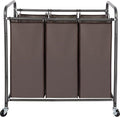 STO STO Laundry Sorter 3 Section, 3 Bag Clothes Hamper, Rolling Laundry Cart Basket with Heavy Duty Lockable Wheels and Removable Bag for Laundry Room, Bedroom, Closet, Brown